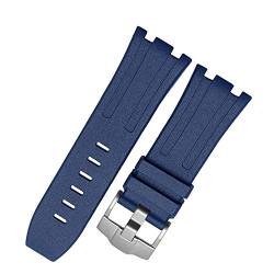 EEOMOiK Gummi-Uhrenarmband für Audemars Piguet Uhrenarmband Herren Silikon-Armband Armband Zubehör für 15703 28 mm Silikon-Uhrenarmband (Farbe: Blaue Silberschnalle, Größe: 28 mm) von EEOMOiK