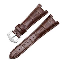 EEOMOiK Uhrenarmband aus echtem Leder für Patek Philippe 5711 5712G Nautilus Uhren Herren und Damen Spezielle Kerbe Uhrenarmband 25 mm x 12 mm (Farbe: Braun-Silber, Größe: 25-12 mm) von EEOMOiK