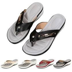 EEUK Orthopädische sandalen damen hallux valgus, Sandalen damen sommer flach zehentrenner Flip Flops Mode Casual Badelatschen Plateau Hausschuhe Pantoletten mit Fußgewölbestütze von EEUK