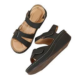 EEUK Sandaletten mit klettverschluss für damen, Orthopädische sommerschuhe für damen aus PU-Leder rutschfeste Elegante Sandalen mit Fasciitis-Sohlen RöMersandalen Damen von EEUK