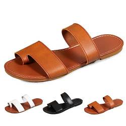 Zehentrenner sandalen damen leder orthopädisch, 2023 Sommer Peep Toe Hausschuhe Keil PU-Leder Pantoffeln Gummi Plateau Pantoffeln Freizeit Strandschuhe für Hallux Valgus Bunion von EEUK