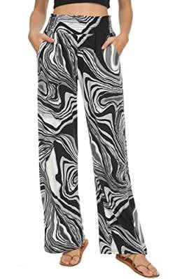 EEVASS Damen Casual Wide Leg Floral Print Palazzo Lounge Pants Stretchy Boho Pants, #12, Groß von EEVASS