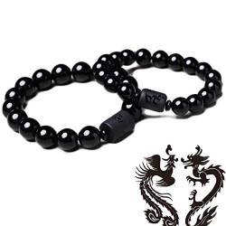 EEzyzy Schwarzer Obsidian Drache Phoenix Perlen Paare Liebhaber Armreif Armband Schmuck 2St. (Drache + Phönix) von EEzyzy