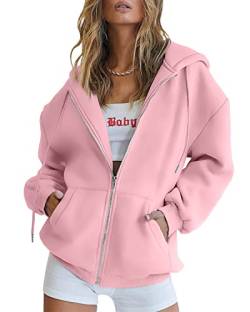 EFAN Damen Cute Hoodies Teen Girl Herbst Jacke Oversized Sweatshirts Casual Kordelzug Reißverschluss Y2K Hoodie mit Tasche, Pink, S von EFAN