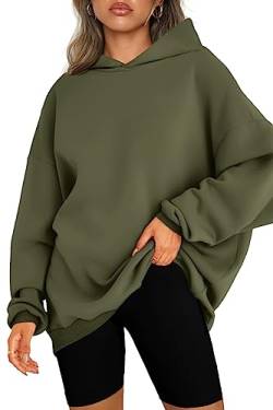 EFAN Damen Oversized Hoodies Sweatshirts Fleece Kapuzenpullover Tops Pullover Casual Comfy Herbst Mode Outfits Kleidung 2023, Army Grün, S von EFAN