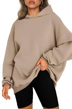 EFAN Damen Oversized Hoodies Sweatshirts Fleece Kapuzenpullover Tops Pullover Casual Comfy Herbst Mode Outfits Kleidung 2023, Khaki, M von EFAN