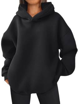 EFAN Damen Oversized Hoodies Sweatshirts Fleece Kapuzenpullover Tops Pullover Casual Comfy Herbst Mode Outfits Kleidung 2023, Schwarz, M von EFAN