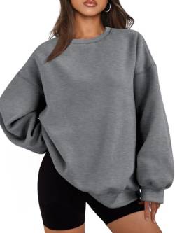 EFAN Damen Oversized Sweatshirts Hoodies Fleece Rundhalsausschnitt Pullover Pullover Pullover Casual Bequem Herbst Mode Outfits Kleidung 2023, Dunkelgrau, L von EFAN