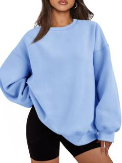 EFAN Damen Oversized Sweatshirts Hoodies Fleece Rundhalsausschnitt Pullover Pullover Pullover Casual Bequem Herbst Mode Outfits Kleidung 2023, Hellblau, S von EFAN