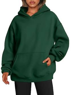EFAN Damen Oversized Sweatshirts Pullover Hoodies Fleece Pullover Langarm mit Taschen Winter Herbst Outfits Y2k Kleidung, Dunkelgrün, M von EFAN
