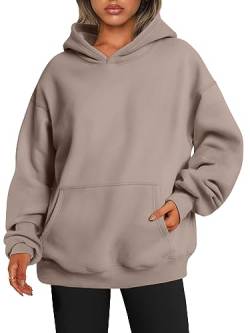 EFAN Damen Oversized Sweatshirts Pullover Hoodies Fleece Pullover Langarm mit Taschen Winter Herbst Outfits Y2k Kleidung, Kaffeegrau, S von EFAN