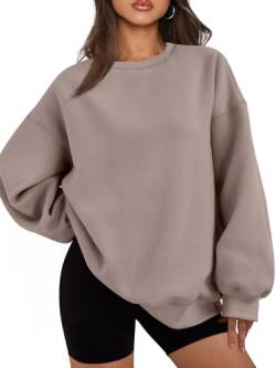 EFAN Damen-Sweatshirt, Übergröße, Fleece, Rundhalsausschnitt, Pullover, lässig, bequem, Herbst, modische Outfits, Kleidung 2024, Kaffeegrau, S von EFAN