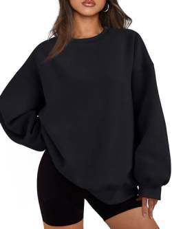 EFAN Damen-Sweatshirt, Übergröße, Fleece, Rundhalsausschnitt, Pullover, lässig, bequem, Herbst, modische Outfits, Kleidung 2024, Schwarz, L von EFAN