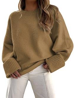 EFAN Damen übergroße Pullover 2023 Herbst Fuzzy Knit Chunky Warm Pullover Sweater, Khaki, Groß von EFAN