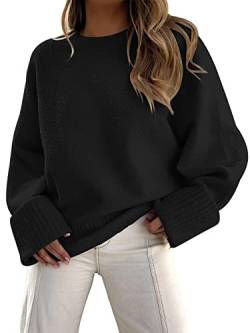 EFAN Damen übergroße Pullover 2023 Herbst Fuzzy Knit Chunky Warm Pullover Sweater, Schwarz, Mittel von EFAN