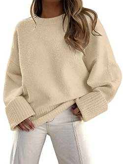 EFAN Damen übergroße Pullover 2023 Herbst Fuzzy Knit Chunky Warm Pullover Sweater, aprikose, X-Groß von EFAN