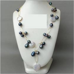 EFDSVUHE 21 Zoll Weiße Münze Perle Schwarzer Reis Perlenkette Halskette for Frauen Romantisches Schmuckgeschenk von EFDSVUHE
