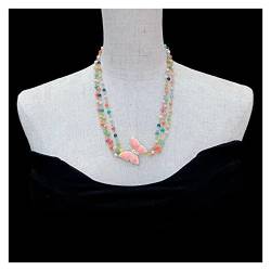 EFDSVUHE 3 Reihen Multi Color Jade Rosenkranz Kette Halskette Emaille Schmetterling Anhänger for Frauen Halskette Zubehör von EFDSVUHE