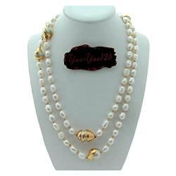 EFDSVUHE 42-Zoll-weiße barocke Perle, vergoldet, Keshi-Perlenverbinder, lange Halskette, Pullover, Kette, Halskette for Frauen von EFDSVUHE