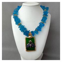 EFDSVUHE Choker-Halskette blauem Glas, rau, roh, Nugget, grüner Stein, Insekt, Pave, Anhänger, Halskette, Übertreibung, Stil for Frauen, 45,7 cm von EFDSVUHE