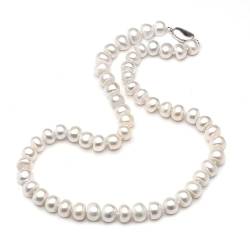 EFDSVUHE Echte Süßwasser-Flachperlenkette Frauen, Echte Hochzeit Weißer Knopf Runde PerlenhalskettenGeburtstagsgeschenk (Color : 8-9mm, Size : 40cm) von EFDSVUHE