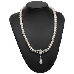 EFDSVUHE Echte Süßwasserperlen-Halsketten-Frauen, Art- und Weisenatürliche hängende Halsketten-Mädchen-Schmucksache-weißes Hochzeits-Geschenk justierbar (Size : 9-10mm) von EFDSVUHE
