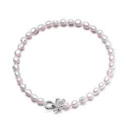 EFDSVUHE Echte Süßwasserperlenkette for Frauen, 9–10 mm, barocker Hochzeitsschmuck, Mädchen, Geburtstag, bestes Geschenk, weiße natürliche Perlenketten (Color : 40cm, Size : Pink pearl necklace) von EFDSVUHE