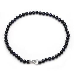 EFDSVUHE Echte natürliche Süßwasser-Rund-Schwarz-Perlenkette, trendige Jahrestags-Geburtstags-Geschenk-Choker-Perlen-Halsketten-Frauen (Size : 45cm) von EFDSVUHE