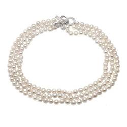EFDSVUHE Echte natürliche Süßwasser-runde Perlenkette Frauen, weiße schöne Choker 3 mehrschichtige Halskette erfüllen (Size : 41 43 45cm) von EFDSVUHE
