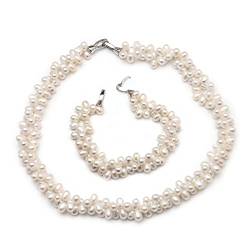 EFDSVUHE Echtes natürliches Süßwasser-Halsketten- und Armband-Set for Frauen, weiße Hochzeit, doppelte Halskette, Perlen-Sets, Geschenk erfüllen von EFDSVUHE