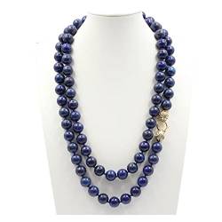 EFDSVUHE GuaiGuai Jewelry 50" Naturedelstein 14MM blauer glatter runder Lapislazuli Halskette -Verschluss for Frauen erfüllen von EFDSVUHE