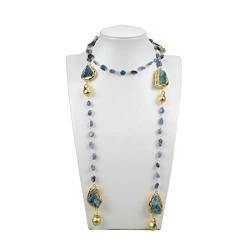 EFDSVUHE Jewelry Natural Blue Kyanites Brushed Bead Long Necklace 40inch for Frauen erfüllen von EFDSVUHE