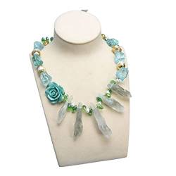EFDSVUHE Jewelry Natural Pearl Green Glass Rutilquarz Prasiolith Double Terminated Point Pendant Halskette for Frauen erfüllen von EFDSVUHE