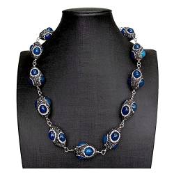 EFDSVUHE Ketten für Damen Blauer Achat getrimmt mit schwarzem Strass Pave Wrap Choker Halskette 22 Zoll for Frauen von EFDSVUHE