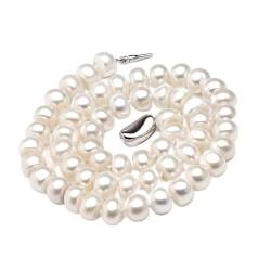 EFDSVUHE Echte natürliche Süßwasserperlenkette Frauen, echte weiße Perlenketten in Box (Color : 9-10mm, Size : 40cm) von EFDSVUHE