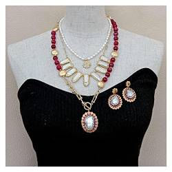 EFDSVUHE Ketten für Damen Natürliche kultivierte weiße Biwa-Perlen Reisperlen Achate Keshi-Perlen Anhänger Statement Halskette Ohrringe Set for Frauen von EFDSVUHE