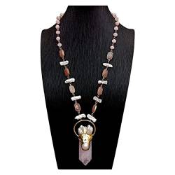 EFDSVUHE Ketten für Damen Natürlicher Rosenquarz-Punkt-hängende weiße Biwa-Perlen-Sonnenstein-Halsketten-Mode-Frauen-Halsketten-Geschenke von EFDSVUHE