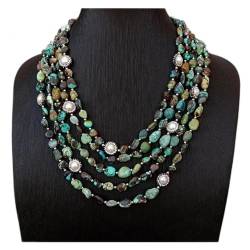 EFDSVUHE Ketten für Damen Natürlicher Türkis, mehrfarbig, 5 Reihen, kultivierte weiße Perlen-Statement-Halskette, 50,8 cm von EFDSVUHE