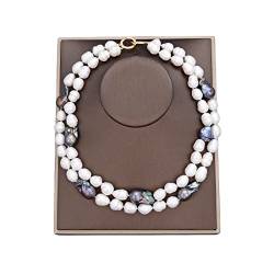EFDSVUHE Ketten für Damen Schmuck 2 Stränge große kultivierte schwarze Keshi-Perlen-weiße Reisperlen-Halskette 17,5 Zoll erfüllen von EFDSVUHE