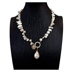 EFDSVUHE Kultivierte rosafarbene Keshi-Perlen-Halskette Teardrop Pearl Charm Mode-Frauen-Halsketten-Geschenke von EFDSVUHE