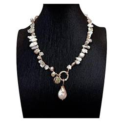 EFDSVUHE Natürliche kultivierte rosa Spitzen-gebohrte Keshi-Perlen-Halsketten-Teardrop-Perlen-Charme-Mode-Frauen-Halsketten-Geschenke von EFDSVUHE