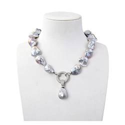 EFDSVUHE Schmuck 20 Zoll graue Keshi-Perlenkette Barock-Perlenanhänger -Anhänger for Frauen erfüllen von EFDSVUHE