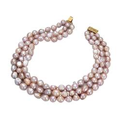 EFDSVUHE Schmuck 3 Stränge 14MM lila barocke Keshi-Perlenkette for Frauen erfüllen von EFDSVUHE