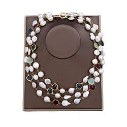 EFDSVUHE Schmuck 50,8 cm, 3 Reihen, Weiß, Barock, Keshi-Perlenmünze, Perlenkristall-Halskette for Frauen von EFDSVUHE