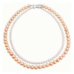 EFDSVUHE Schöne Hochzeit Doppelte Perlenkette Frauen, Natürliche Süßwasser Luxus Perlenkette Jahrestag Bestes Geschenk erfüllen (Color : White Pink, Size : In 40cm out 43cm) von EFDSVUHE