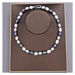 EFDSVUHE Süßwasser-Schwarz-Grau-Weiß-Reis-Perlen-Mischfarben-Perlen-Halskette for Frauen 17 Zoll erfüllen von EFDSVUHE