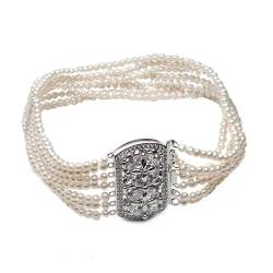 EFDSVUHE echte natürliche Süßwasser kleine Perlenkette Frauen, Hochzeit 7 Reihen weiße mehrschichtige Halskette Verlobungsgeschenk erfüllen (Size : 40cm) von EFDSVUHE