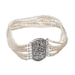EFDSVUHE echte natürliche Süßwasser kleine Perlenkette Frauen, Hochzeit 7 Reihen weiße mehrschichtige Halskette Verlobungsgeschenk erfüllen (Size : 6 1/8) von EFDSVUHE