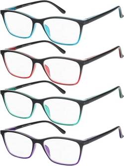 EFE 4er-Pack Lesebrille für Damen Schwarz Matt Hochwertig Rechteckig Komfortables Leser Wert Lesebrille Federscharniere Vintage Herren Lesebrille leichte Blendschutz-Computerspielleser von EFE