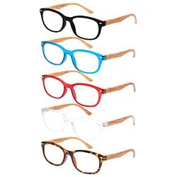 EFE Herren-Lesebrille, 5er-Pack Blaulichtbrille für Männer und Frauen, rechteckiges Design mit Holzmaserung, Anti-Blaulicht gegen UV, Anti-Ermüdung, zum Lesen, PC, Smartphone, TV von EFE